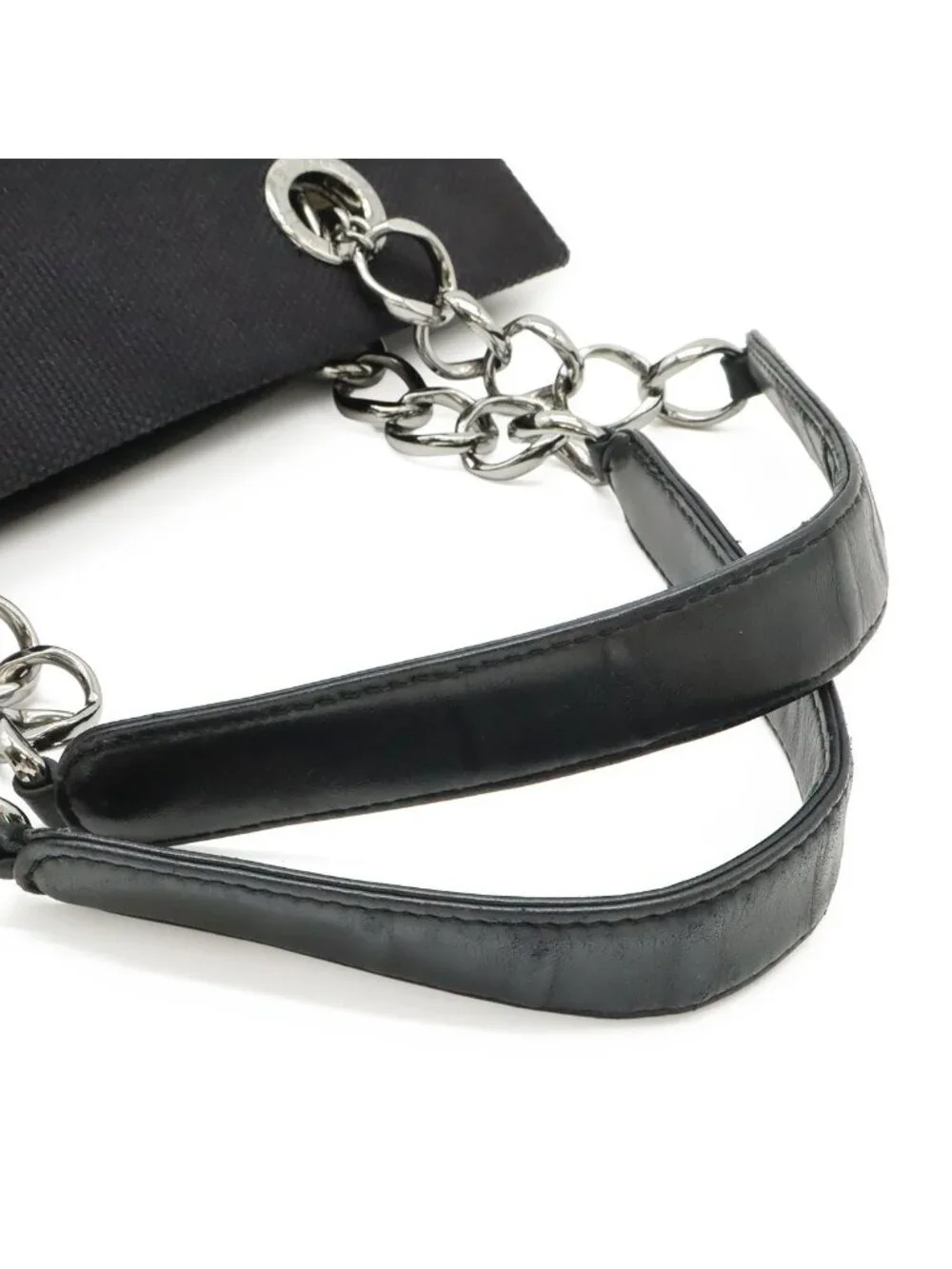 Chanel Choco Bar Chain Tote Quilted Net Canvas Leather Black - Picture 5 of 9